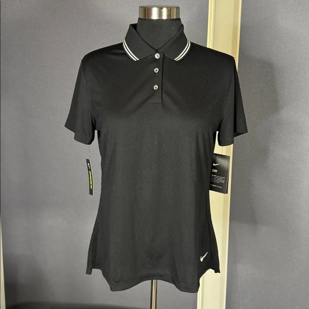 Nike Women’s Black Golf Polo Shirt Dri-Fit Short Sleeve Standard Fit MEDIUM NWT